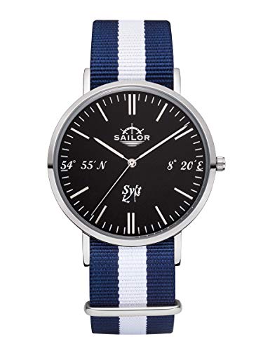 Montre en argent Sailor Sylt avec bracelet en nylon noir et cadran quartz analogique