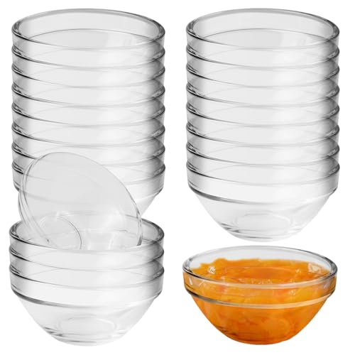 20 cuencos para salsas de 7,5 cm de diámetro, pequeños cuencos de cristal, 75 ml, cuencos pequeños de cristal, para lavavajillas y microondas, ingredientes de cocina, mermelada, salsas