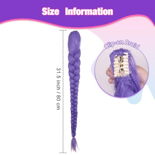 FantaLook Long Purple Braided Cosplay Wig Dress up Accessories with Clips for Halloween（Only Braid）3