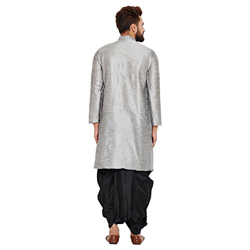 Image of SOJANYA (Since 1958 Men's Off-White and Gold Dupion Silk Dhoti Kurta Set