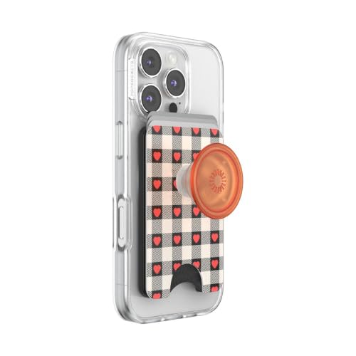 Image of PopSockets Phone Wallet for MagSafe, Phone Card Holder with Grip, Checkered - Heartbreaker Gingham