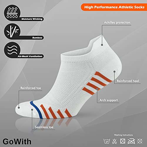 Gowith 6 Pairs Bamboo Colorful Sneaker Socks, Athletic Thin Ankle Socks, Seamless Low-Cut Golf Socks For Men & Women, L/Xl, White, Model: 3150 #TOP2