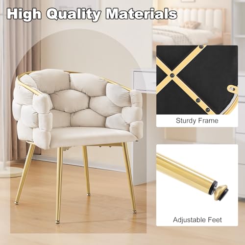 Lestarain Sessel Wohnzimmer, Armlehnensessel mit geflochtener Rückenlehne, Loungesessel Relaxsessel Lesesessel Einzelsofa, Polstersessel mit Samtbezug Metallbeinen, Beige, LUNI1018