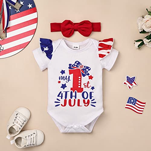 My 1st 4th of July Baby Girl Outfit Cute Newborn Romper Stars Dress Infant Girl Clothes with Headband 0-18 Months4