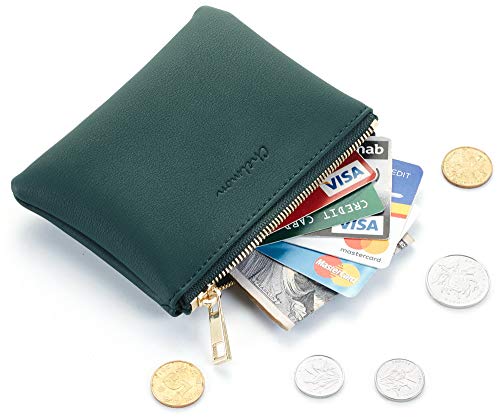 Image of Chelmon Vegan Leather Coin Purse Pouch Change Purse With Zipper For Men Women, Green Coal, Minimalist