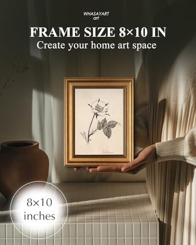 Image of HUARCEY Gold Framed Vintage Wall Art for Living Room, Flowers Painting Prints Shelf Decor for Kitchen, Aesthetic Bedroom Wall Art, Best Gifts for Friends or Family - Dog Rose 10L x 8W