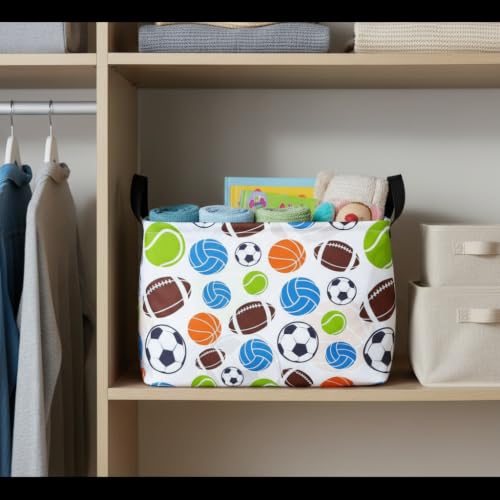 Image of Football Storage Basket Empty, Waterproof Football Storage Bins Organizer, Foldable Closet Shelf Baskets with Handles for Home Office Dorm Closet Shelf
