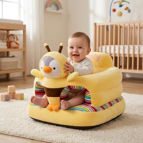 Siège au sol pour bébé avec base large anti-basculement forme pingouin