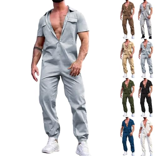 Salopette de travail à manches courtes pour homme - Combinaison de protection classique avec pantalon à revers - Vêtement de travail durable pour...