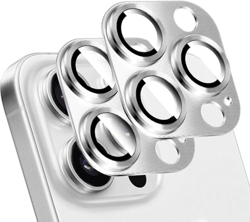 Image of PACK OF 2 Camera Lens Protector For IPHONE 16 /15 PRO / 16 /15 PRO MAX (SILVER) UHD 9H Glass, Anti Drop, Scratch Resistant, Case Friendly, Removable, Waterproof, Heavy Duty Camera Protector.
