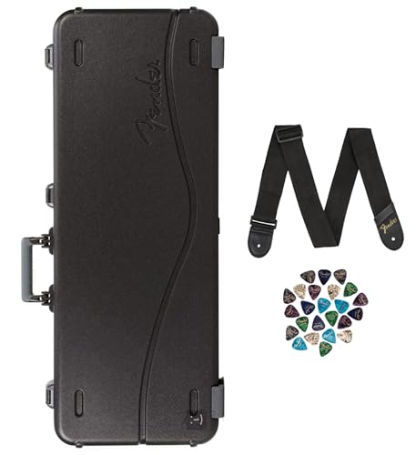 Fender Deluxe Molded Strat/Tele Case - Black Bundle with Guitar Strap and Austin Bazaar Exclusive 24-Pack Picks