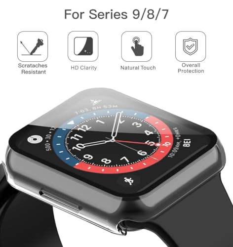 Image of Misxi 2 Pack Hard PC Case with Tempered Glass Screen Protector Compatible with Apple Watch Series 9 (2023) Series 8 Series 7 41mm, Ultra-Thin Scratch Resistant Cover for iWatch, Transparent