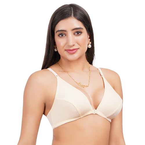 Image of Front Open Non Padded Bra - Made of Pure Cotton Full Coverage Non Wired Seamless Pushup Soft Cup for T-Shirt Saree Dress Sports Garment for Daily Use Everyday