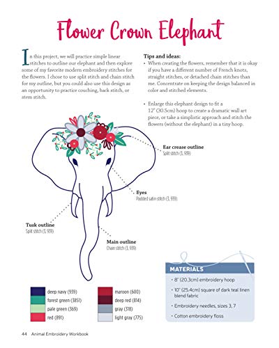 Animal Embroidery Workbook: Step-by-Step Techniques & Patterns for 30 Cute Critters & More (Landauer) Designs include Foxes, Sloths, Hedgehogs, Giraffes, Cats, Chickadees, Pandas, Bees, Flowers & More - Image 10