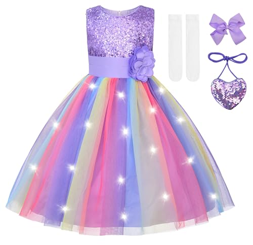 JerrisAppareel Girls Light up Dress Rainbow Sleeveless Dresses Birthday Party Pageant
