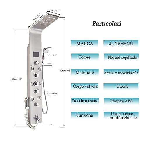 JUNSHENG-Columna-Ducha-Hidromasaje-LED-6-Salida-de-Agua-LCD-Pantalla-Acero-Inoxidable-Columna-de-Ducha-con-Cabezal-Ducha-y-Ducha-de-ManoNiquel-Cepillado
