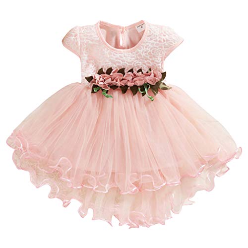 Girls Dress&Skirt,Toddler Baby Kids Girls Flowers Floral Tulle Ruched Princess Dresses Clothes,for Easter Day Child Clothes Gifts(Pink,6-12 Month)