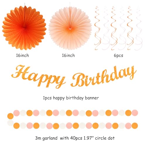 Image of Orange-Beige Fal Boho Birthday Party-Decorations - 21pcs Autumn One Two Sweet Peach Happy Banner,Girls Groovy Paper Streamers Lanterns Honeycomb,Tissue Pom Poms Fan,Hippie Garland Decor Huglony