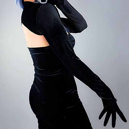 DooWay Padded Black Velvet Bolero Gloves Cropped Top Shawl Arm Sleeve Sun Protection Soft Stretch Shrug T Shirts Turtleneck3