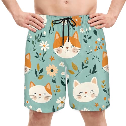 Men's Swim Trunks Size S Cat Picture with Mesh Lining Soft Breathable Quick Dry Beach Shorts