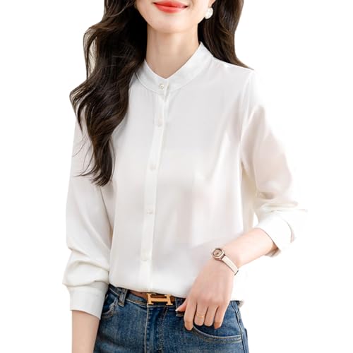 [Ｓｅｍｏ１ｍｕｓ] シャツブラウス レディース 長袖 オフィス スタンドカラーシャツ 薄手 トップス 春夏 きれいめ カジュアル 通勤 ホワイト XLのサムネイル