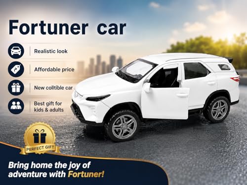 Image of Fortuner Die Cast Toy Car 1:36 Scale Pull Back SUV for Kids | Alloy Metal Body with Sound & Light | Openable Doors & Boot | Realistic Miniature Car Model (Random Colour 1Pc)