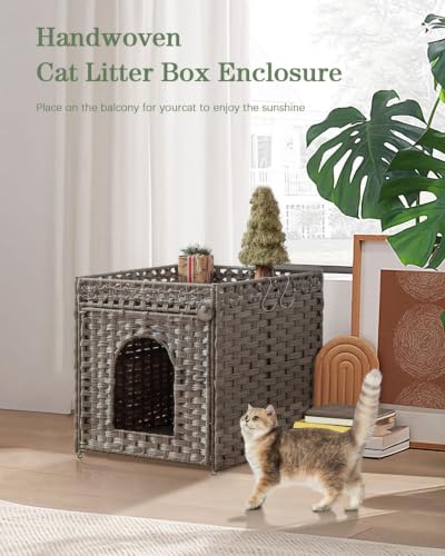 Image of SETVSON Cat Litter Enclosure, Rattan PE Hidden Kitty House, Gray