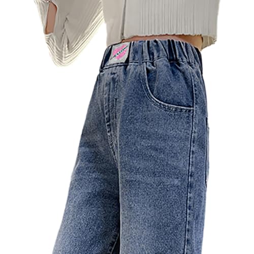 Girls Baggy Jeans, Weaving Mark Denim Pants with 4 Pockets - Casual Tween Girls' Wide-Leg Jeans3
