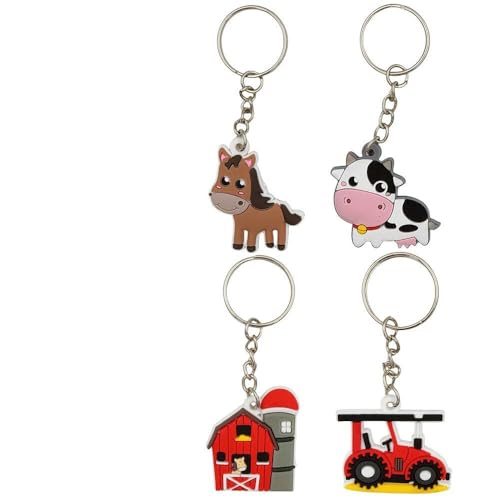 Pouoir farm keychain (Cows + Sheep + Horses + Pig + Chicken + Duck + Farm + Tractors), 8 PCS