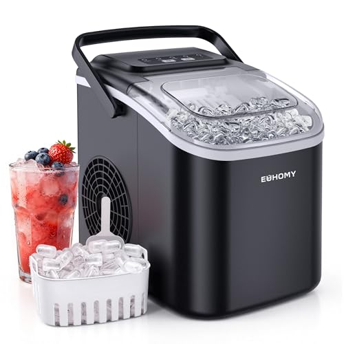 Image of EUHOMY Ice Maker, for Home Use, High-Speed Ice Maker, 2 Types of Ice Sizes, Easy to Carry, 12.8 lbs (5.25 kg), Automatic Cleaning Function, Compact, with Handle, Portable Ice Maker, Small, Automatic