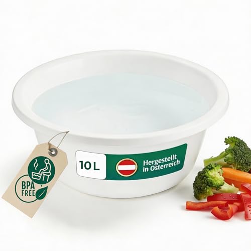 Novaliv Spülschüssel Rund 10L, D40 cm, Weiß, BPA-frei Spülmaschinenfest Ideal für Küche und Camping, Rundschüssel, Große Plastikschüssel, Waschschüssel, Kunststoffschüssel, Teigschüssel