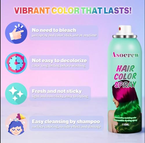Image of Pink Hair Spray,Hair Spray Temporary for Women Kids Men,Washable Temporary Hair Dye Spray,HairSpray Color Non-Sticky,For Cosplay,Christmas,Halloween Crazy Hair Day,Festivals. (Pink)