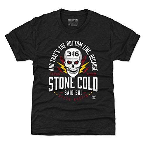 500 LEVEL Stone Cold Steve Austin WWE Youth Shirt (Kids Shirt, 10-12Y Large, Tri Black) - Stone Cold Steve Austin Said So WHT