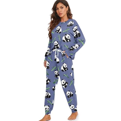 Image of Womens Lounge Set Long Sleeve Soft Pajama Sets Casual 2 Piece Pj Outfit Crewneck Sleepwear with Pockets Plus Size