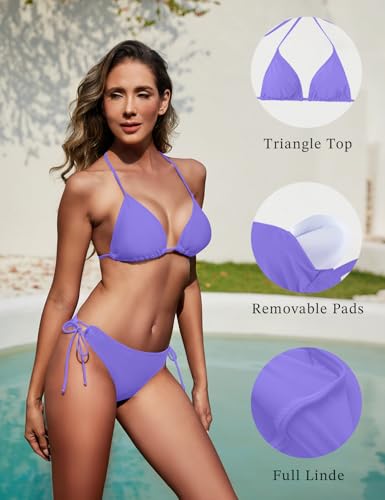 Image of Women String Bikini Set Halter Side Tie Two Piece Swimsuit Triangle Bathing Suits