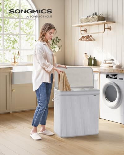 SONGMICS Laundry Hamper with Lid, Bamboo Laundry Basket, Removable Machine Washable Hamper Basket, with Handles, 150 L, for Laundry Room, Bedroom, Washroom, Dove Grey LCB062G01 - Cosy Home Interiors SONGMICS Laundry Hamper with Lid, Bamboo Laundry Basket, Removable Machine Washable Hamper Basket, with Handles, 150 L, for Laundry Room, Bedroom, Washroom, Dove Grey LCB062G01 - Image 2
