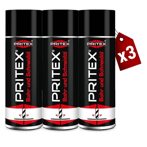 PRITEX Bohr- und Schneidöl Spray 3 x 400 ml Bohröl Kühlmittel mit guter Haftfähigkeit Schmieröl mindert den Verschleiß & reduziert die Reibungskräfte beim Bohren Drehen Fräsen & Schneiden