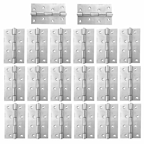 Image of Atom 40 Pcs, Stainless Steel Door Butt Hinges | 5 Inch x 12 Gauge /2 mm Thickness, Soft Close Hinge /kabja for Door, Window, Cabinet, Closet, Cupboard, Wooden Box (Silver Satin Finish, HNG-5X12)