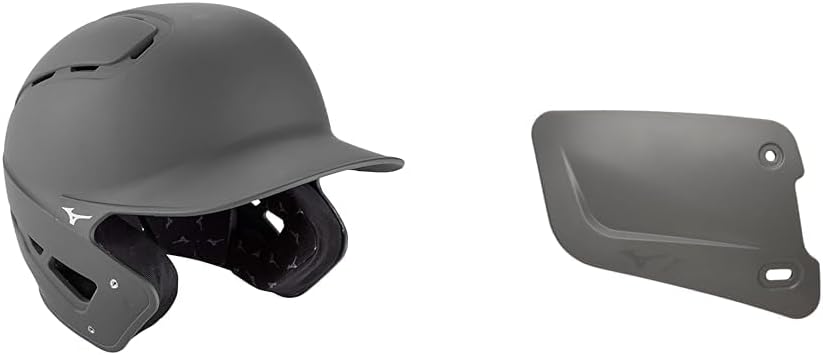 Bundle of Mizuno B6 Adult Baseball Batting Helmet, Grey, Small/Medium + Mizuno Batters Face Protector, Grey, Right Hand Batter