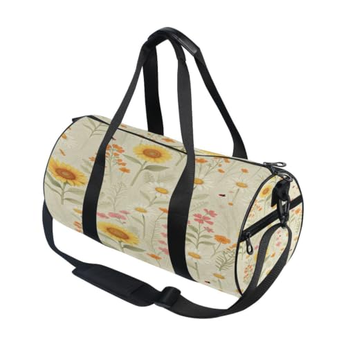 Bolsa deportiva redonda unisex con motivos de margaritas y dientes de león para viaje