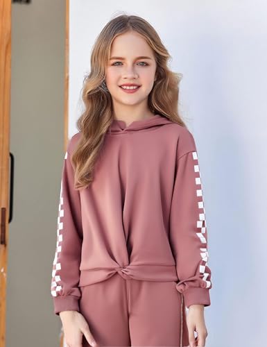 Girls Outfits Casual Tops Twist Front Pullover Hoodies Long Sleeve Fashion Sweatshirts and Sweatpants Girl Clothes2