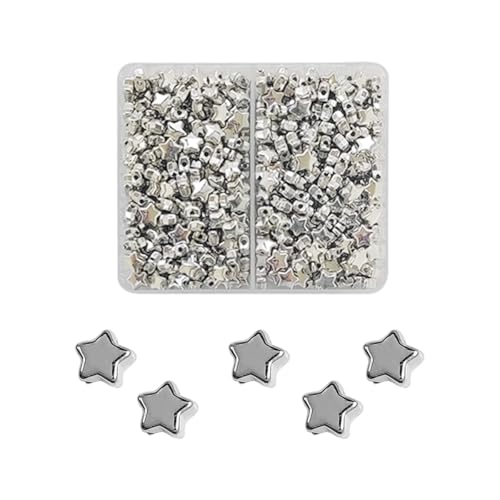 400 Pieces Star Shape Spacer Beads 6mm Large Hole Loose Beads Accessories for Jewelry Making (Silver)