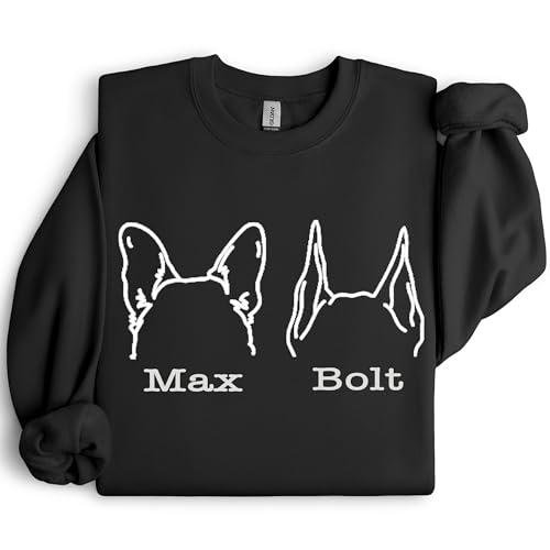 Custom Dog Mom Shirt for Women Pet Ears Sweatshirt with Name Unique Puppy Line Art Cute Dad Hoodie for DogDad Owner Lover4