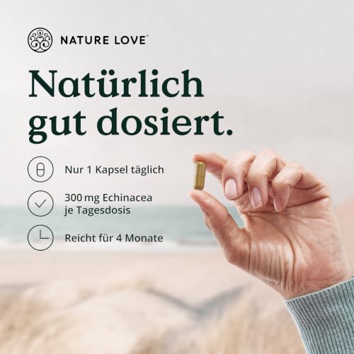 NATURE LOVE® Immun Komplex - 120 Kapseln - 4 Monate Reichweite - mit Echinacea-Extrakt, Vitamin C & D, Zink, Selen und Histidin - Immunsystem unterstützen* - hochdosiert, laborgeprüft aus Deutschland