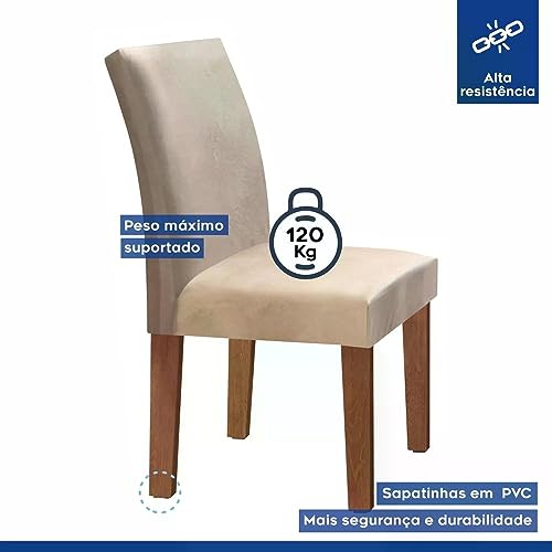 Conjunto Sala de Jantar Mesa Tampo de Vidro 4 Cadeiras Espanha Yescasa Chocolate/Suede Bege