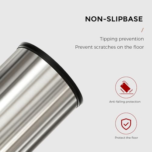 Image of 7L /1.8GAL Stainless Steel Trash can,Bathroom Trash can with lid,Small Trash Can with Flipping Lid, Mini Garbage cans for Kitchen,Living Room. Metallic Gold (7L-Silver)