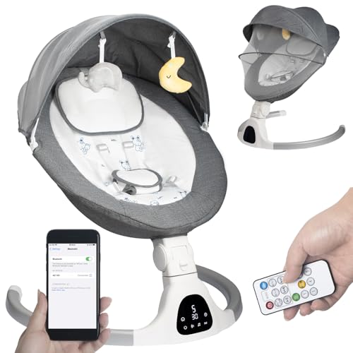 Image of Baby Swing for Infants to Toddler Portable Babies Swing Timing Function 5 Swing Speeds Bluetooth Touch Screen Music Speaker with 10 Preset Lullabies 5-Point Carabiner
