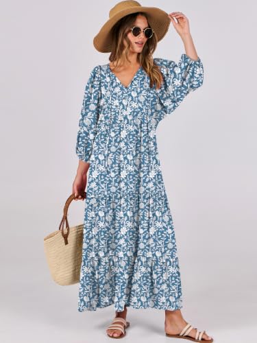 Image of ANRABESS Womens Boho Floral 3 /4 Puff Sleeve Maxi Dress