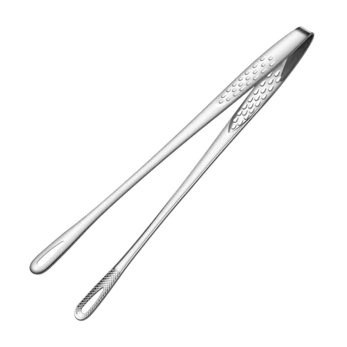 Uanqfegy Barbecue Tongs -24cm Stainless Steel Cooking Tongs, Barbecue Long Grill Tweezers, Silver
