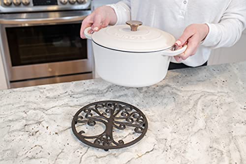 GASARE-Cast-Iron-Trivet-for-Hot-Dishes-Pots-and-Pans-Metal-Trivet-Tree-of-Life-Design-Rubber-Feet-Caps-Ring-Hanger-8-Inches-Brown-1-Unit GASARE Cast Iron Trivet for Hot Dishes Pots and Pans Metal Trivet Tree of Life Design Rubber Feet Caps Ring Hanger 8 Inches Brown 1 Unit